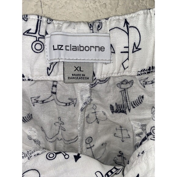 linen shorts Anchor Boat Nautical XL Elastic Waist Liz Claiborne Beach Lake - Picture 4 of 10